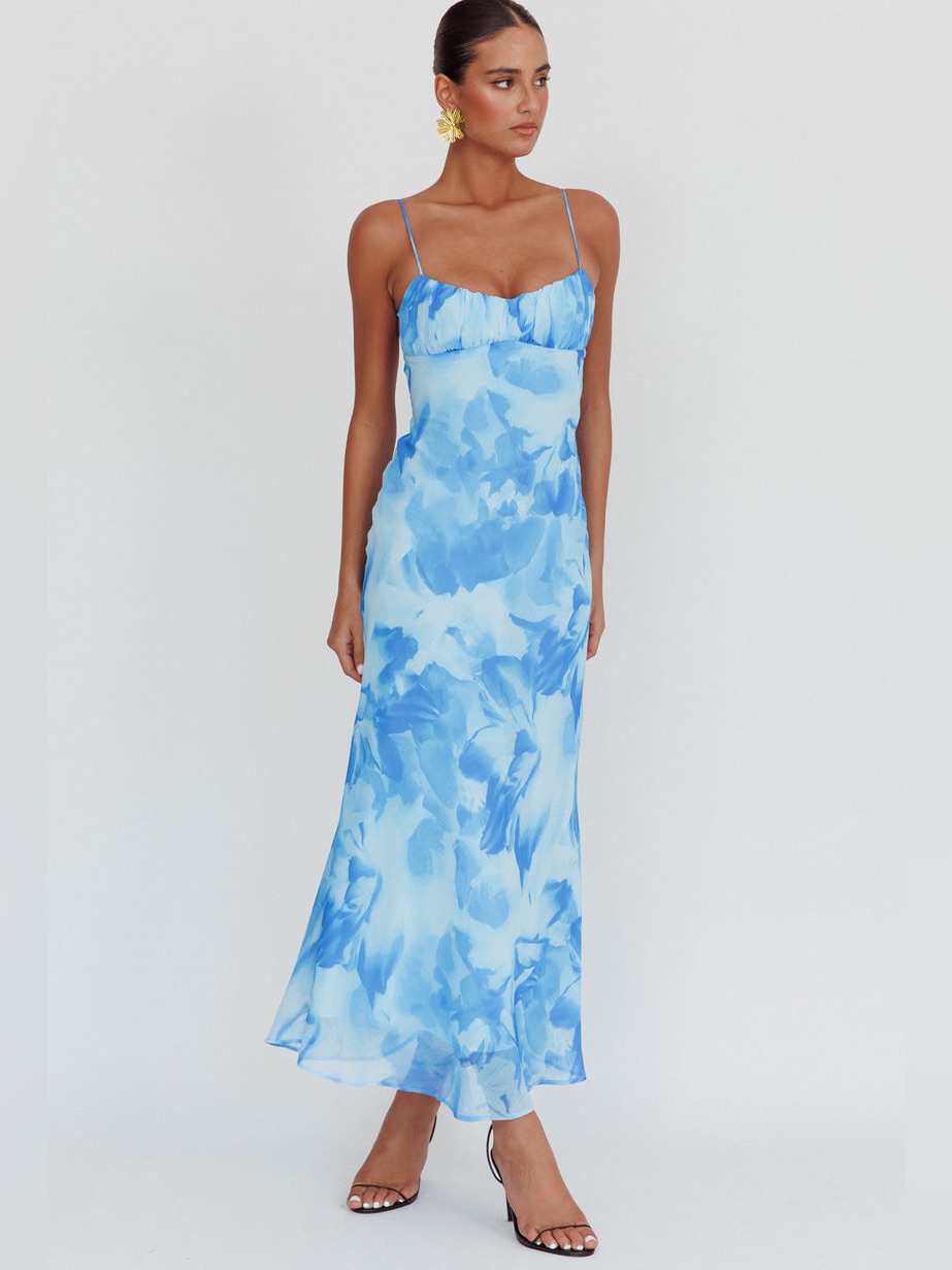 Nwt Saints & Secrets Nerida Low Back Blue Ocean Watercolor Slip Dress Size Small